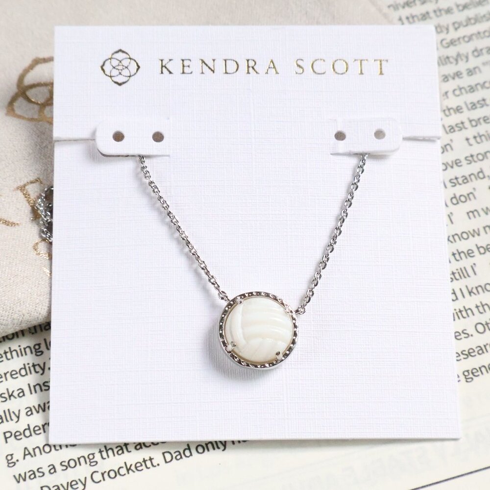 Kendra Scott Volleyball Silver White Mother-of-Pearl Necklace